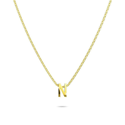 Initials Brick Alphabet Letter Necklace Gold Layered Steel Jewellery